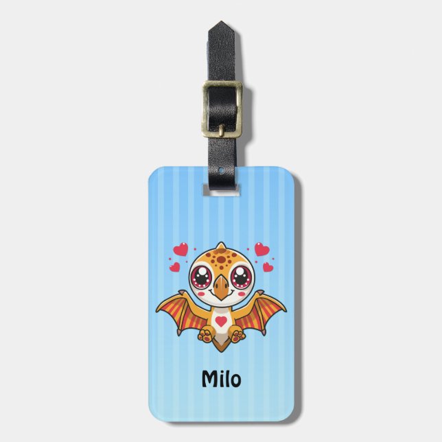 Personalized Flying Dinosaur Bag Tag – Add Name (Front Vertical)