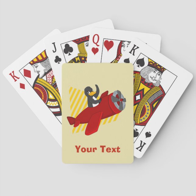 Personalized flying penguin cartoo playing cards (Back)