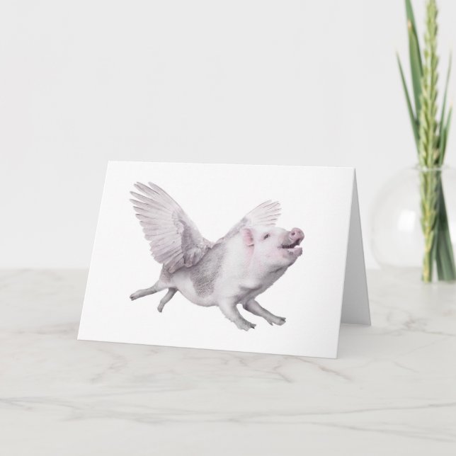 Personalized Flying Pig Birthday or Any Day Card (Front)
