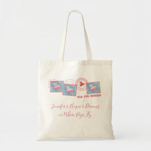Personalized Flying Pig Postage Tote Bag