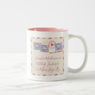 Personalized Flying Pig Postage Two-Tone Coffee Mug