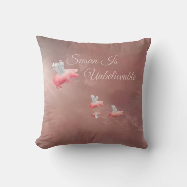 Personalized Flying Pig Throw Pillow (Front)
