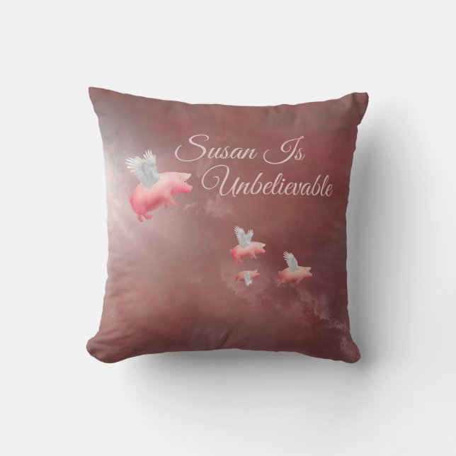 Personalized Flying Pig Throw Pillow (Front)