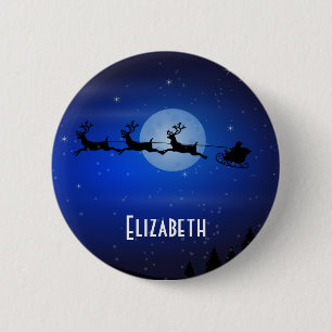 Personalized Flying Santa 2 Inch Round Button