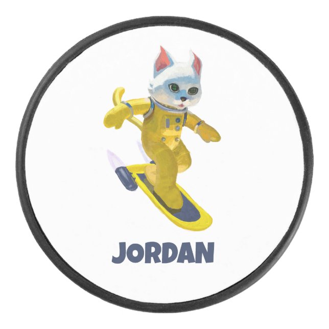 Personalized Flying Skateboard Magnet Hockey Puck (Front)