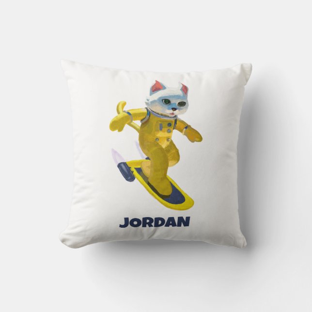 Personalized Flying Skateboard Magnet Throw Pillow (Front)