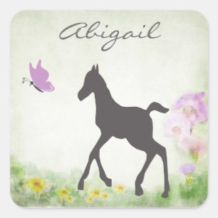 Personalized Foal and Butterfly Horse Sticker