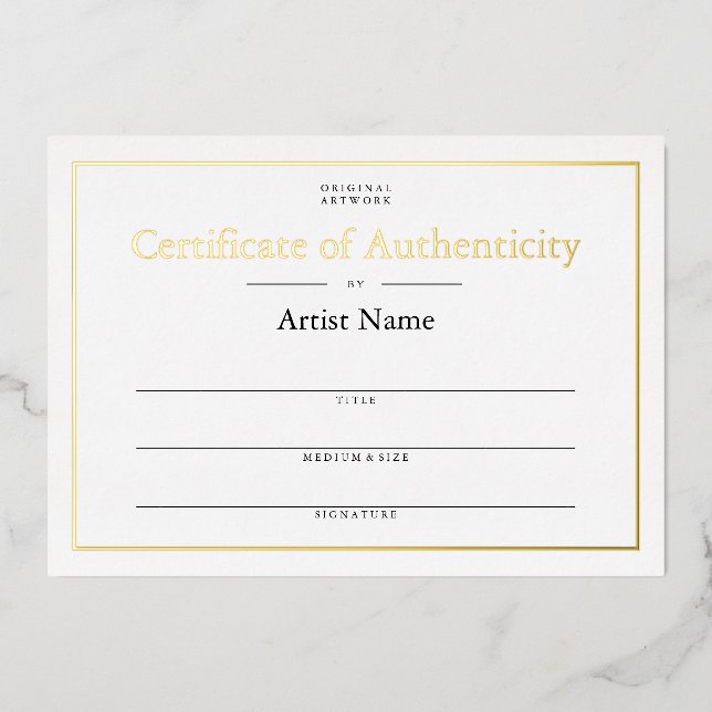 Personalized Foil Certificate of Authenticity Art (Front)