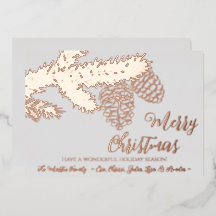 Personalized FOIL Merry Christmas Card w/ Pinecone