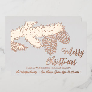 Personalized FOIL Merry Christmas Card w/ Pinecone