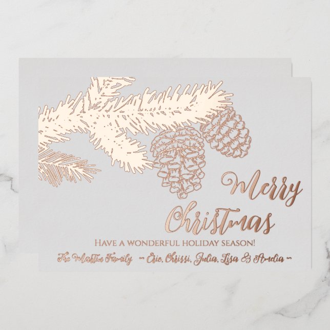 Personalized FOIL Merry Christmas Card w/ Pinecone (Front/Back)