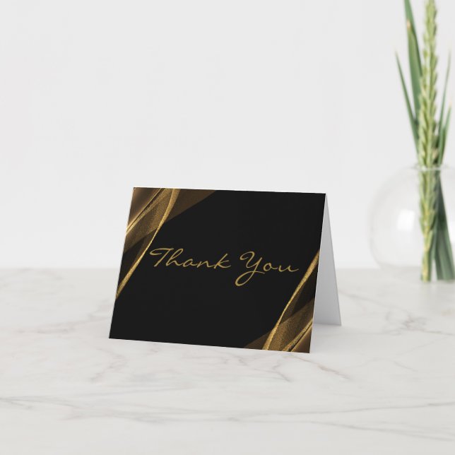 Personalized Folded Black and Gold Thank You Card (Front)