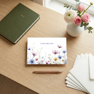 Personalized Folded Note Cards Watercolor Flowers
