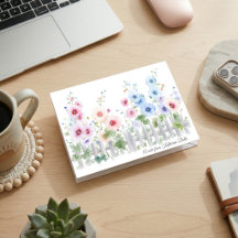 Personalized Folded Watercolor Hollyhock Note Card