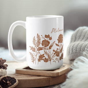 Personalized Foliage Autumn Flowers Orange Coffee Mug