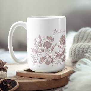 Personalized Foliage Autumn Flowers Pink Coffee Mug