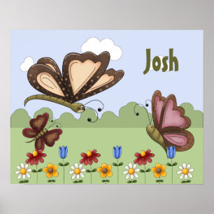 Personalized Folk Art Butterfly Children's Bedroom Poster