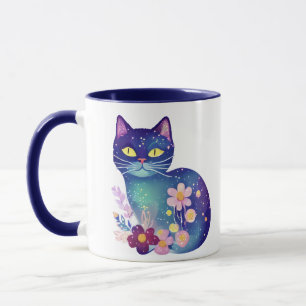 Personalized Folk Art Flowers and Cat Mug