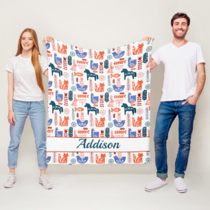 Personalized Folk Art Woodland Animal Fleece Blanket