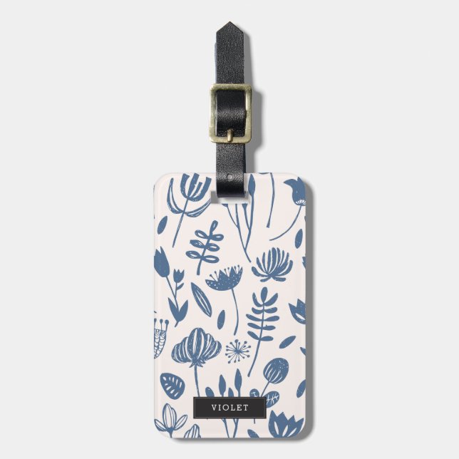 Personalized | Folk Botanical Print Luggage Tag (Front Vertical)