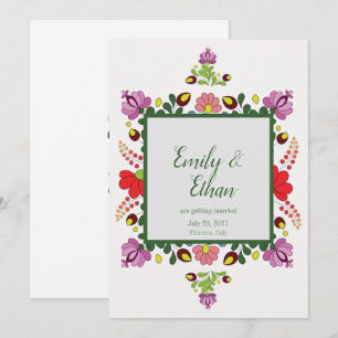 Personalized Folk Floral Wedding & Back Design Invitation