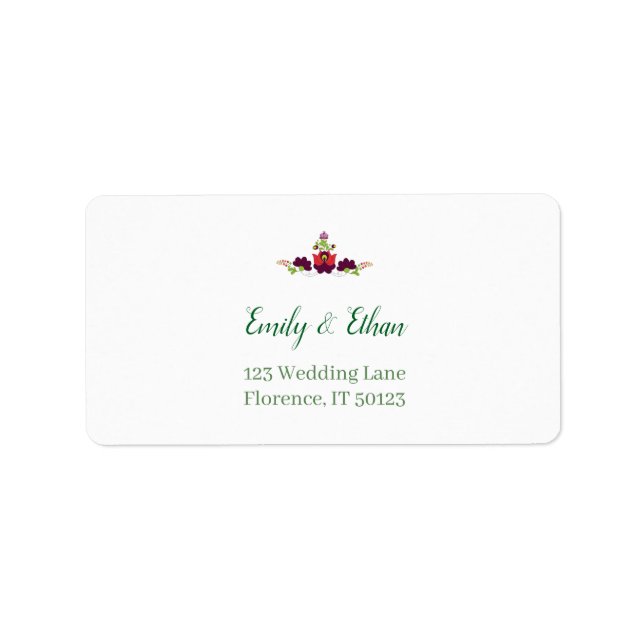 Personalized Folk Floral Wedding Greenery Design Label (Front)