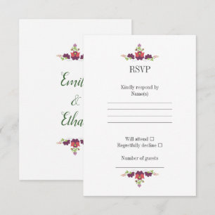 Personalized Folk Floral Wedding RSVP Card
