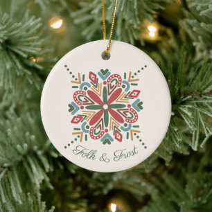 Personalized Folk & Frost Family Ceramic Ornament