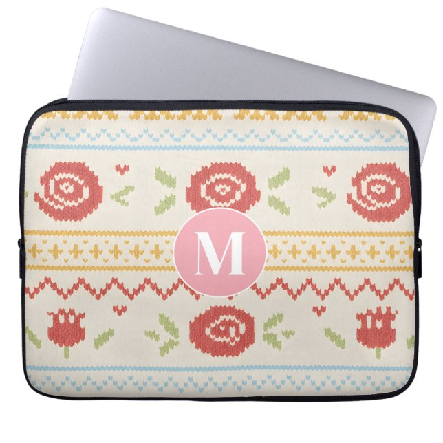 Personalized Folk Nordic Boho Floral Pattern Laptop Sleeve (Front)