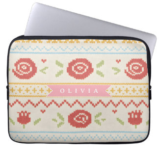 Personalized Folk Nordic Boho Floral Pattern Laptop Sleeve