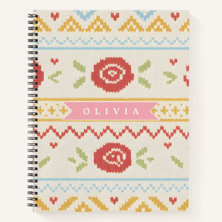 Personalized Folk Nordic Boho Floral Pattern Notebook