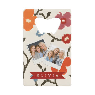 Personalized Folk Scandi Boho Vintage Floral  Credit Card Bottle Opener