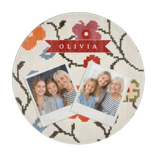 Personalized Folk Scandi Boho Vintage Floral Cutting Board