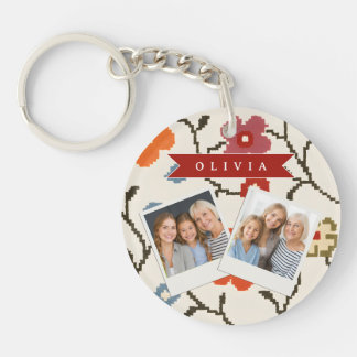 Personalized Folk Scandi Boho Vintage Floral  Keychain