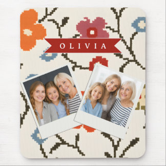 Personalized Folk Scandi Boho Vintage Floral  Mouse Pad