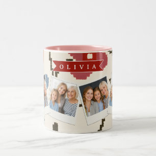 Personalized Folk Scandi Boho Vintage Floral  Two-Tone Coffee Mug
