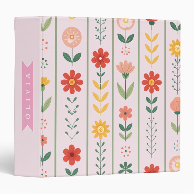 Personalized folk scandinavian floral pattern binder (Front/Spine)