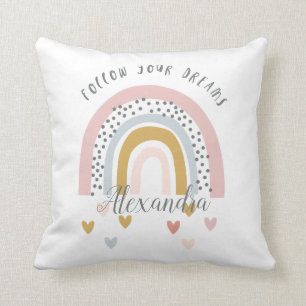Personalized Follow Your Dreams Pink Rainbow Name Throw Pillow