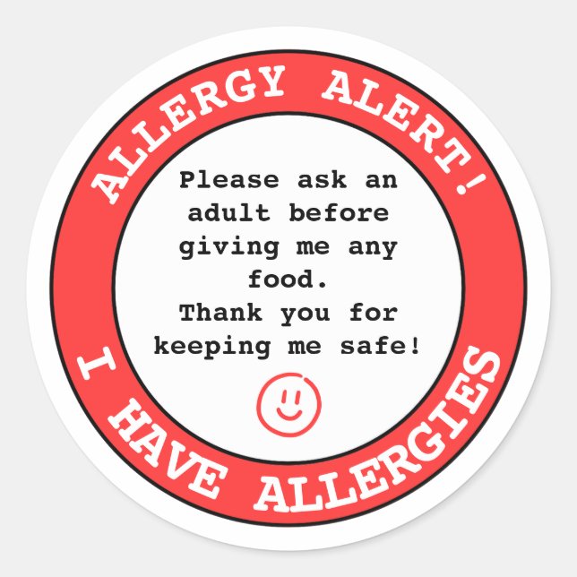 Personalized Food Allergy Alert Kids Classic Round Sticker (Front)