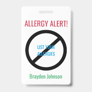 Personalized Food Allergy Alert Kids Medical Alert Badge