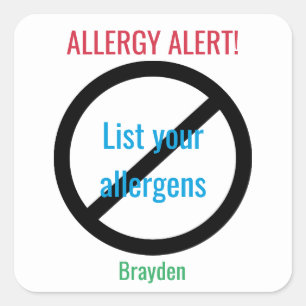 Personalized Food Allergy Alert Kids NO Symbol Square Sticker