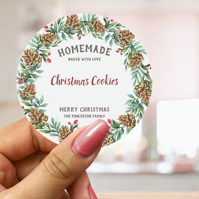 Personalized Food Merry Christmas Festive Wreath Classic Round Sticker (Creator Uploaded)