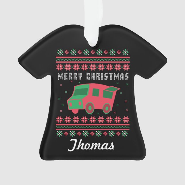Personalized Food Truck Ugly Christmas Sweater Ornament (Front)
