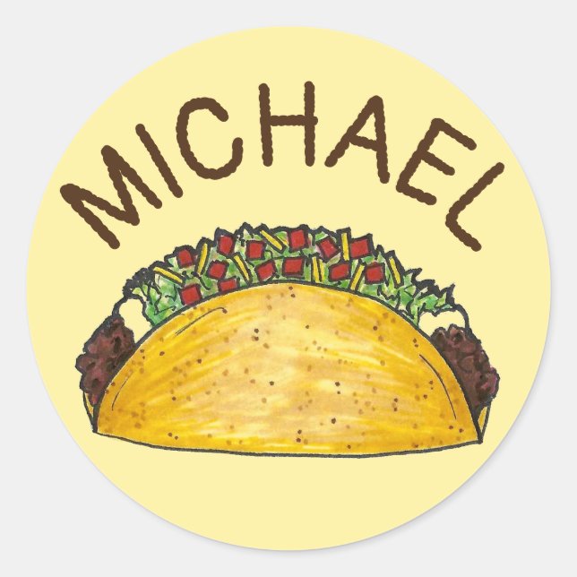 Personalized Foodie Taco Mexican Food Classic Round Sticker (Front)
