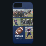 Personalized Football 5 Photo Collage Name Team # Case-Mate iPhone Case<br><div class="desc">This custom football iPhone case features your 5 photos, football player's name, jersey number and team name. Personalize with action shots, a team photo, etc. Easily change the background colour to match your team's colours - just click "customize it" and then the small eye dropper. An awesome iPhone case that...</div>