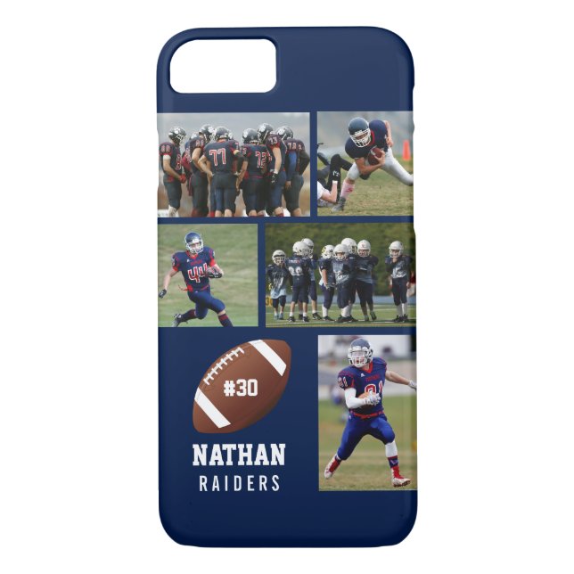 Personalized Football 5 Photo Collage Name Team # Case-Mate iPhone Case (Back)