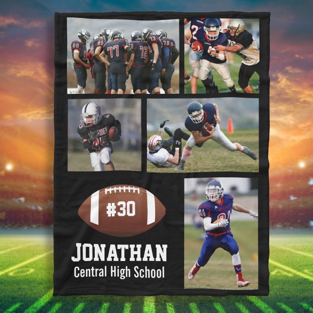 Personalized Football 5 Photo Collage Name # Team Fleece Blanket (Creator Uploaded)