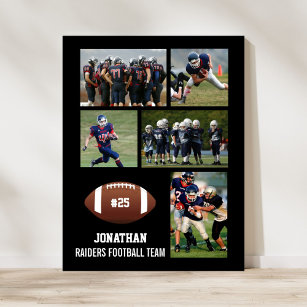 Personalized Football 5 Photo Collage Name Team # Poster