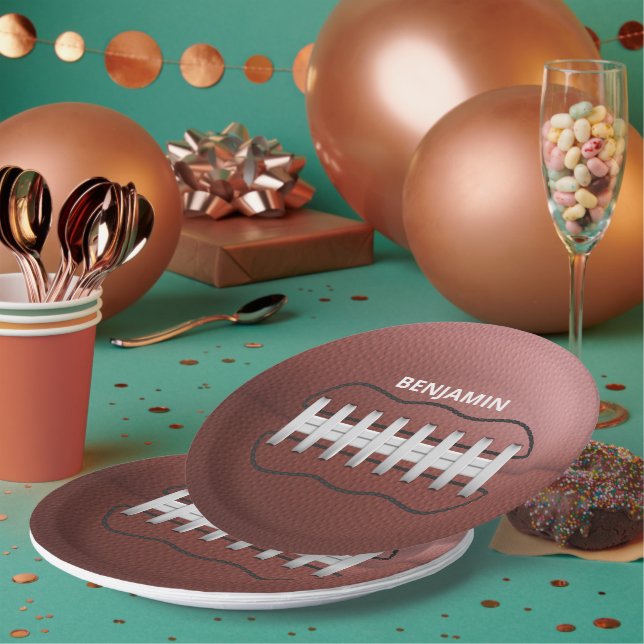 Personalized Football 9" Round Paper Plates (Multi)