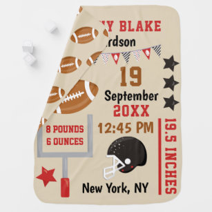Personalized Football Baby Boy Birth Stats Record Baby Blanket